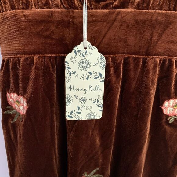 Honey Belle Midnight Reveries Brown Floral Velvet Short Sleeve Corset Dress - Picture 10 of 14